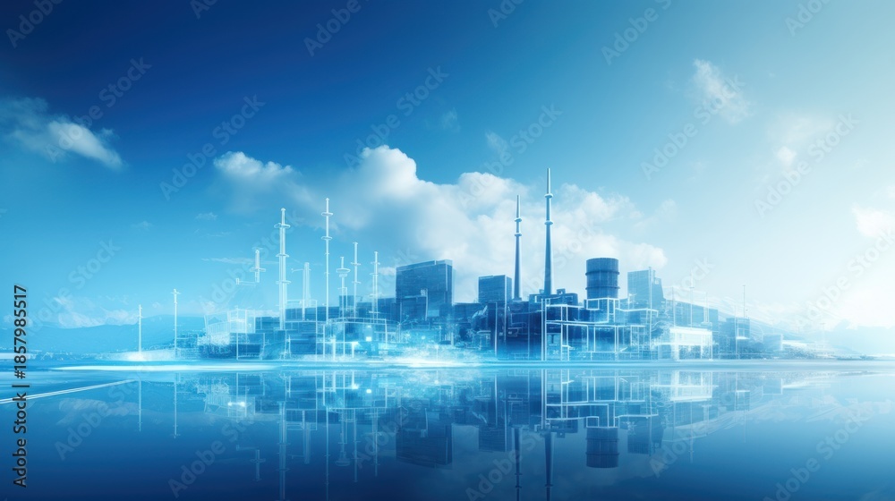 Obraz premium factory use clean energy, industrial, factory, pollution, technology, environment, energy, gas, chimney, plant, chemical, manufacturing, engineering, fuel, petrochemical