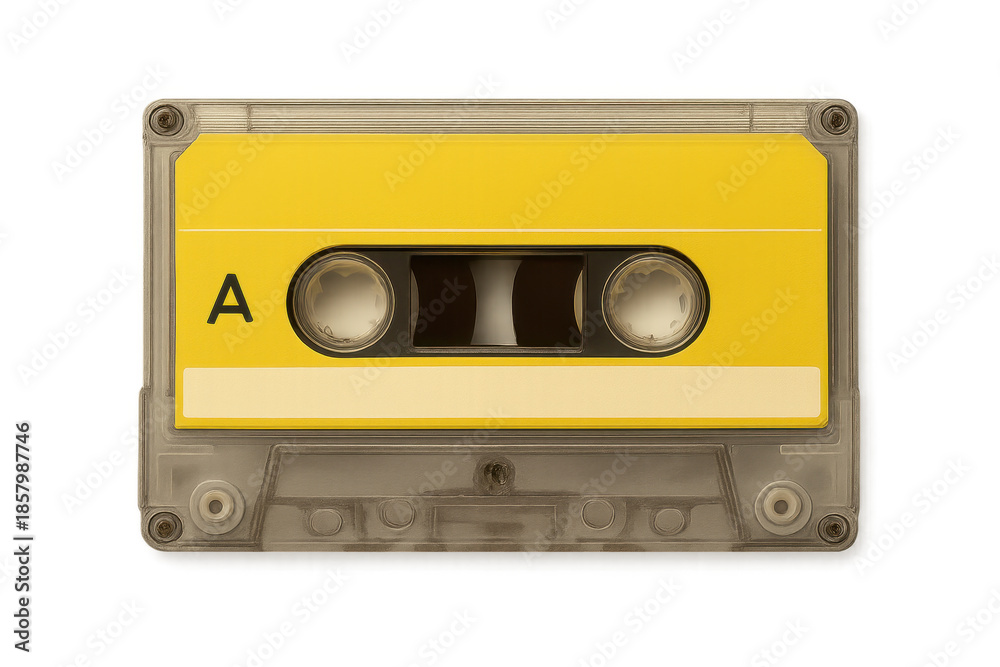 Fototapeta premium Yellow audio cassette tape vintage music media