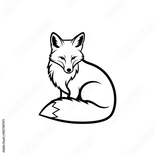 Vector icons Elegant sitting fox black and white line art vector illustration. EPS Editable