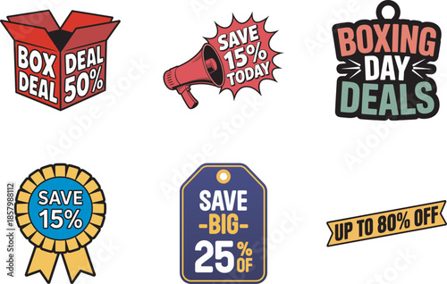 Set of diverse vector icons representing various sales promotions and discount deals