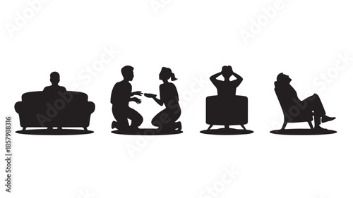 Human Silhouettes with Diverse Emotions in Minimalist Vector Illustration on White Background for Graphic Design Elements.