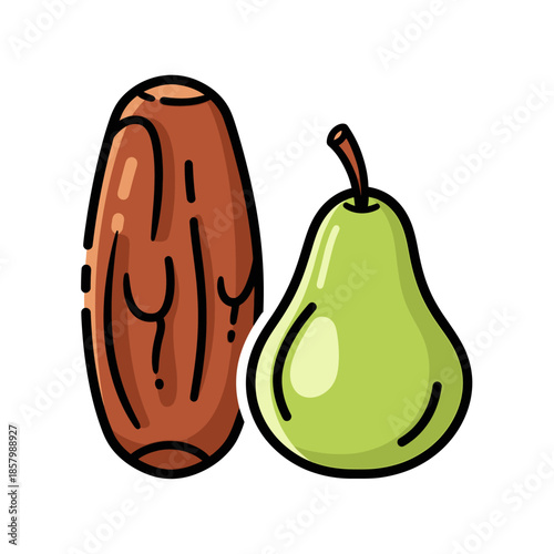 Vector icons Illustration of a date fruit and a green pear side by side. EPS Editable