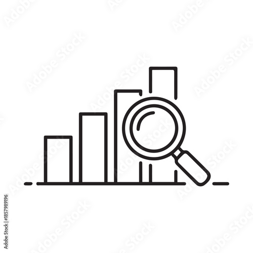 Business Analytics Growth Chart with Magnifying Glass Line Icon Vector Illustration