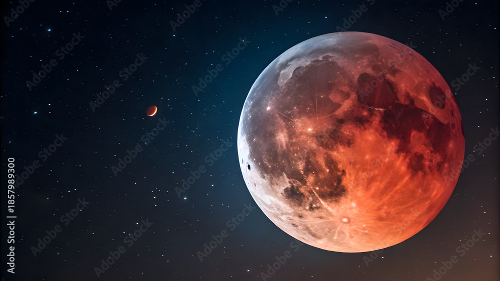 Fototapeta premium A blood moon in space showing a total lunar eclipse