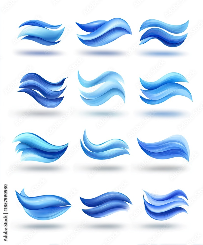 Naklejka premium Abstract blue wave elements set design for graphic decoration