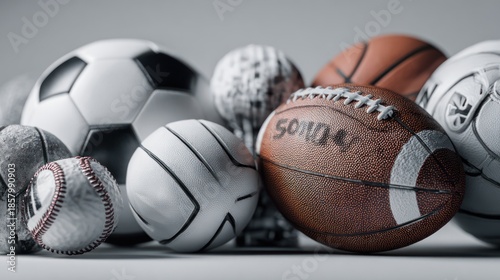 Collection of Various Sports Balls Including Soccer, Basketball, and Baseball for Sports and