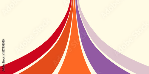 Abstract colorful 70s background vector. Vintage retro wallpaper with rainbow stripes and wavy lines. A 1970 color illustration suitable for posters, banners, decorative items and wall art.