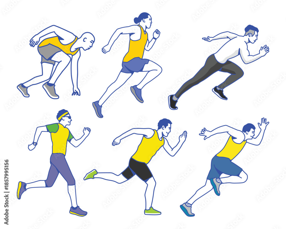 Fototapeta premium Athletic Runners in Motion Sprinting and Training Illustration