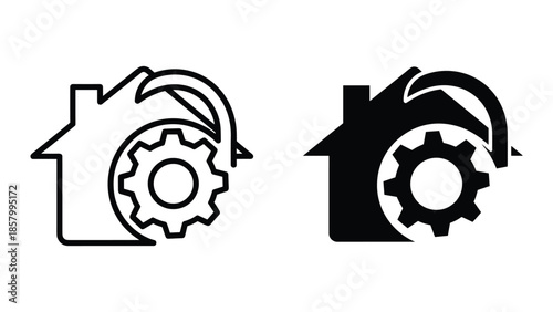House with gear icon set for web design