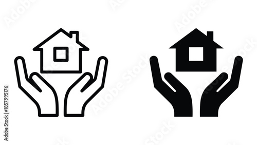Hands holding house icon illustration