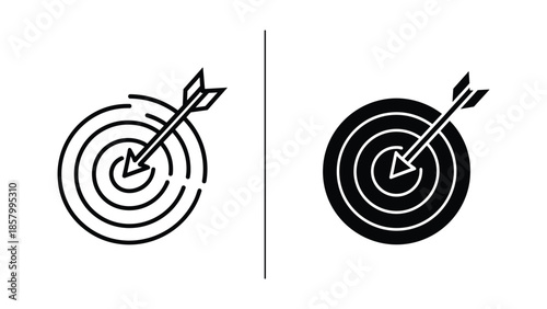 Target with arrow hitting bullseye in two different styles