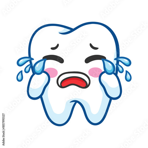 Sad Tooth Crying Cartoon Character Illustration