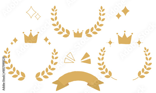 手描きの温かみのある月桂樹の装飾アイコンセット