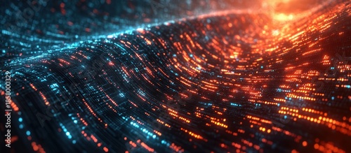 Abstract digital data flow, binary code wave, futuristic tech background