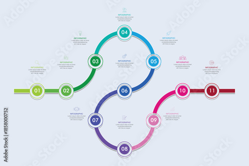 Timeline infographic template, Business concept with 11 options, Vector illustration.