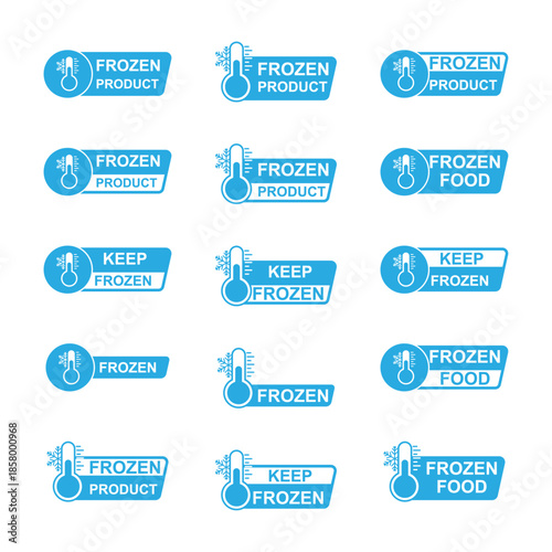 Frozen Product Labels Pack with Thermometer and Snowflake Icons for Cold Storage and Packaging