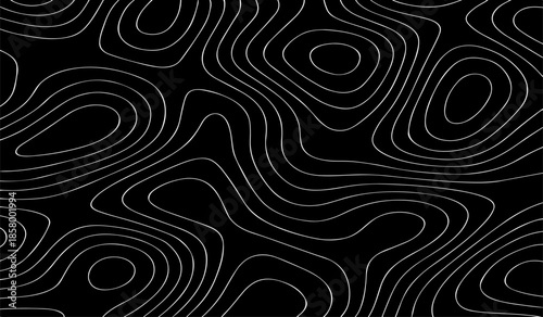 Black and White Topographic Map with Elevation Contour Lines. High-Detail Vector Illustration for Cartography and Design Use.
