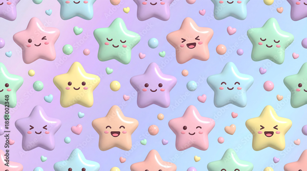 Fototapeta premium Pastel Kawaii 3D Star Pattern Candy Style
