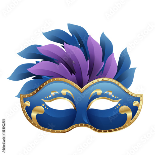 blue mask with feather for element mardigras design