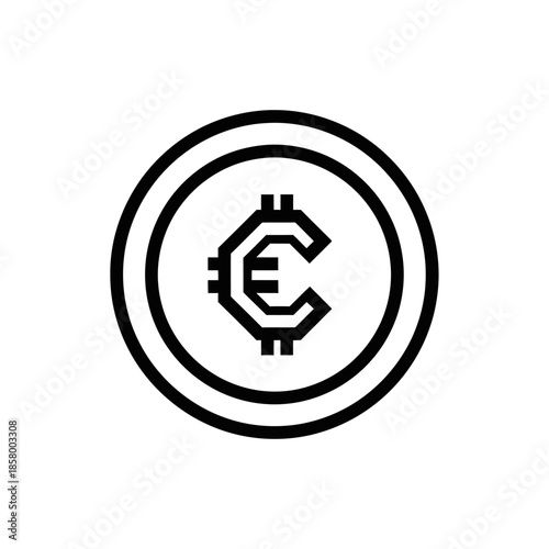Digital Euro Coin Icon on White Background for Cryptocurrency and Financial Concepts