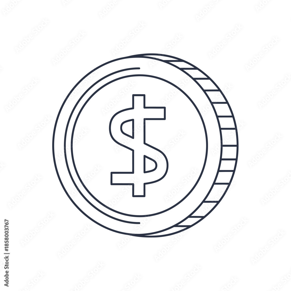 Fototapeta premium Minimalist Line Art Illustration of a Coin with Dollar Sign for Financial and Investment Topics