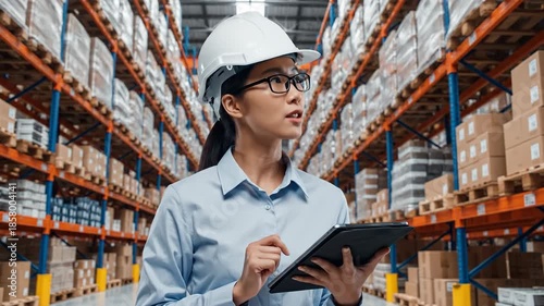 Worker inspecting goods in a warehouse with tablet