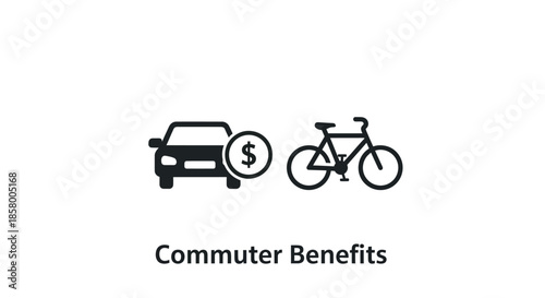 An icon representing commuter benefits, showing a car with a dollar sign and a bicycle, illustrating financial incentives for daily travel.