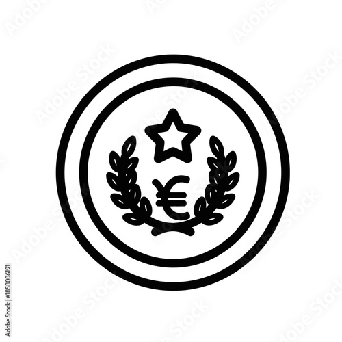Simplified Euro Coin Icon with Star and Laurel Wreath Design for Financial Graphics