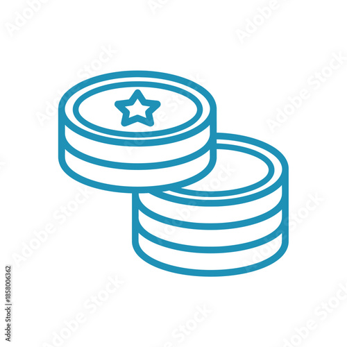 Close-Up of Stack of Coins with Star Icon on Top, Financial Growth Concept