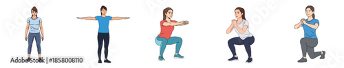 Fitness Workout Female Bodyweight Exercise Training Movement Poses Flat Vector