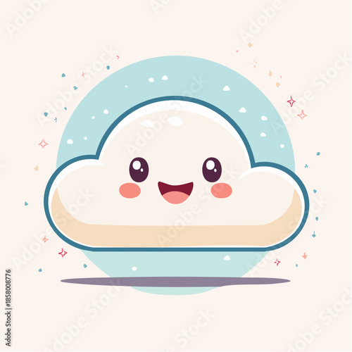 Cute cartoon cloud with a smiling face and rosy cheeks on a light background.