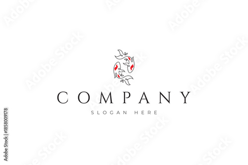 Koi fish logo with a circular swimming style in a line art design style