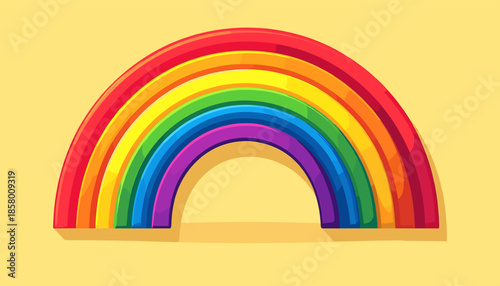 Colorful rainbow illustration with red, orange, yellow, green, blue, indigo, and violet bands on a yellow background.