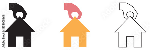 Home Moving and Relocation Icon . Flat and outline  vector icons illustrating house moving, home relocation, and logistics services .

