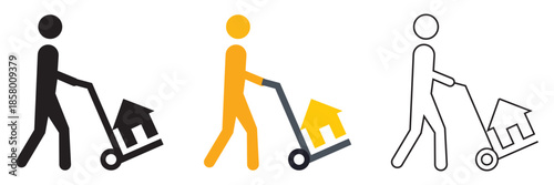 Home Moving and Relocation Icon . Flat and outline  vector icons illustrating house moving, home relocation, and logistics services .

