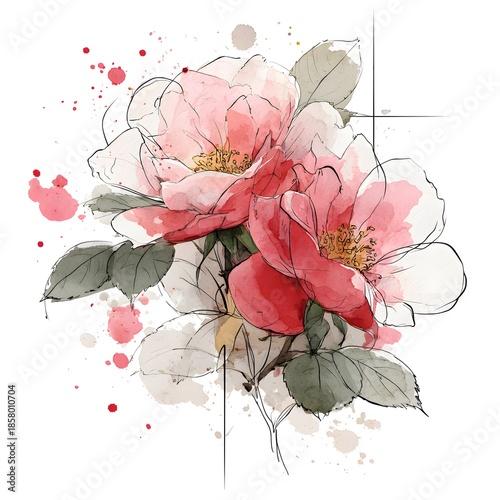 Abstract pink rose vector illustration featuring a floral summer pattern with blossoming garden flowers and green leaves for a beautiful nature art design decoration