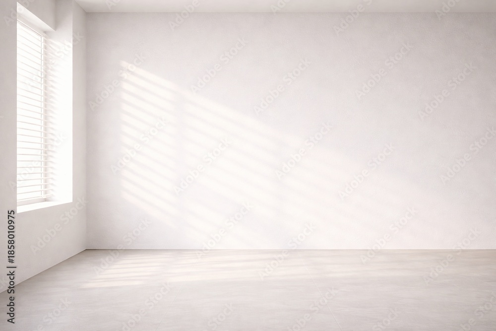 Fototapeta premium Minimal White Interior Wall with Soft Blinds Shadow and Window Light