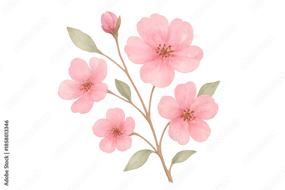 Fototapeta premium Delicate pink cherry blossoms branch watercolor
