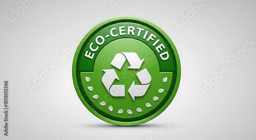 Eco Certified Green Recycling Symbol Badge.