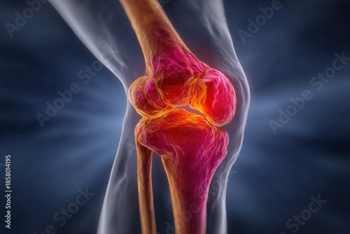 3D illustration of a painful knee joint