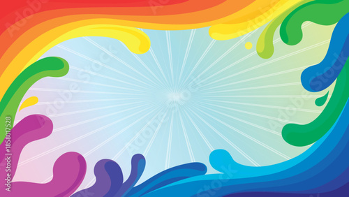 Vibrant rainbow splashes and swirls create a colorful abstract background design