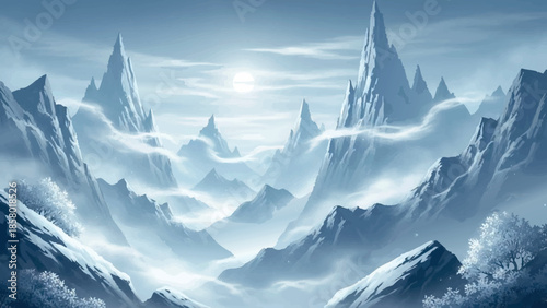 Majestic mountain peaks in winter