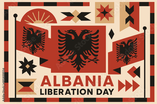 Albania Liberation Day Patriotic Illustration with Double-Headed Eagle Motif