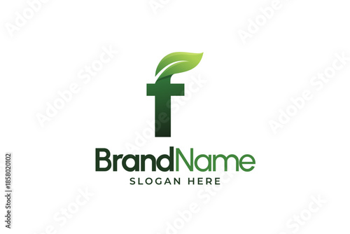 Modern Letter F leaf logo. Alphabetic leaves logo template. Organic shape logo for herbal company. Initial F leaf symbols. Eco company icon template. Green Nature logo. Initial sign for clinic company