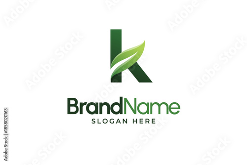 Modern Letter K leaf logo. Alphabetic leaves logo template. Organic shape logo for herbal company. Initial K leaf symbols. Eco company icon template. Green Nature logo. Initial sign for clinic company