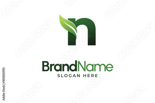Modern Letter N leaf logo. Alphabetic leaves logo template. Organic shape logo for herbal company. Initial N leaf symbols. Eco company icon template. Green Nature logo. Initial sign for clinic company