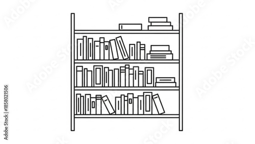 Detailed illustration of a full bookshelf with books stacked horizontally and vertically in a line