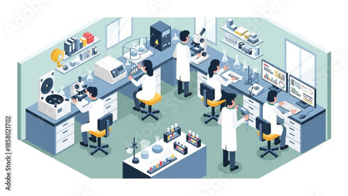 Scientists working in laboratory with various equipment and technology