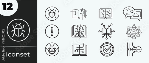 Collection of 12 line icons related to bug report