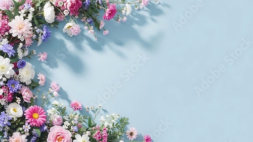 Vibrant floral arrangement on light blue background